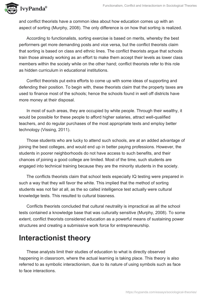 Functionalism, Conflict and Interactionism in Sociological Theories. Page 4