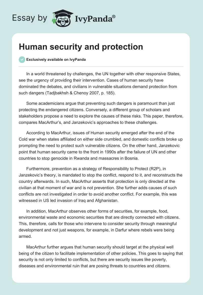 Human security and protection. Page 1