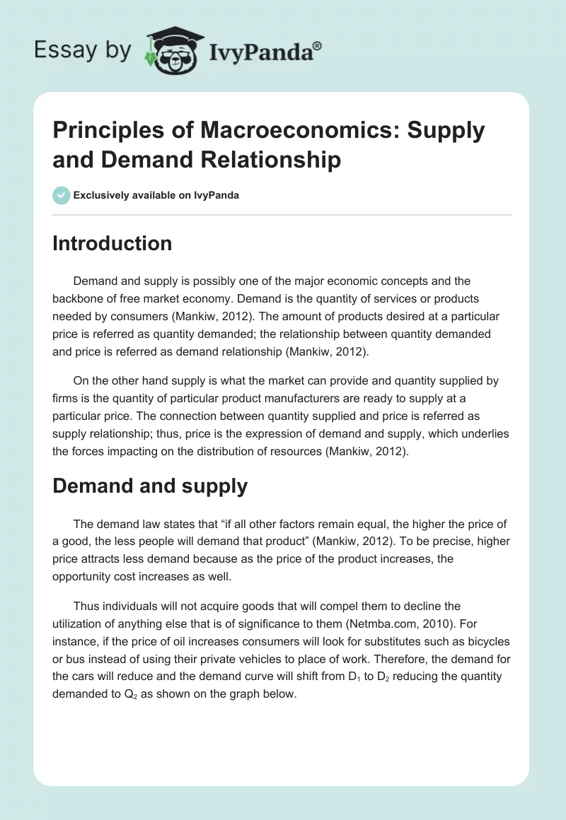 Principles of Macroeconomics: Supply and Demand Relationship. Page 1