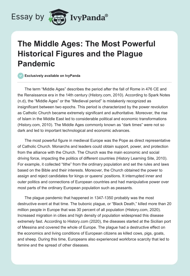 The Middle Ages: The Most Powerful Historical Figures and the Plague Pandemic. Page 1
