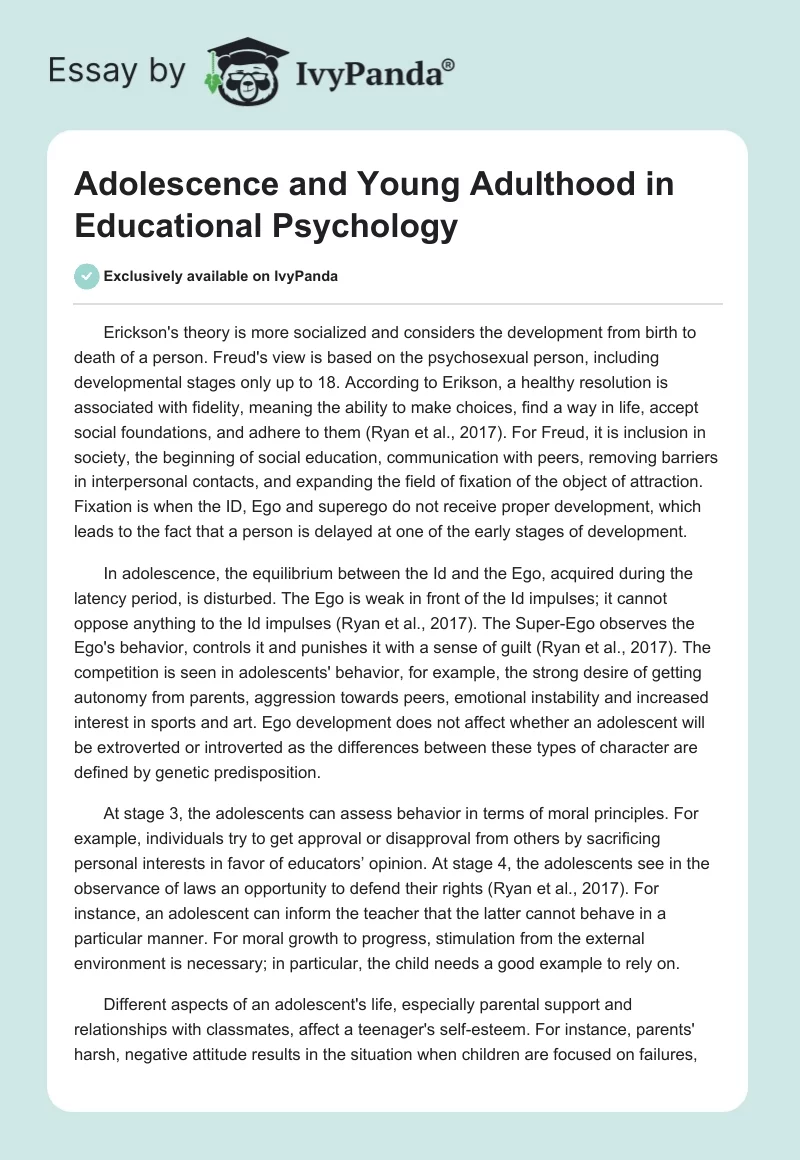Adolescence and Young Adulthood in Educational Psychology. Page 1