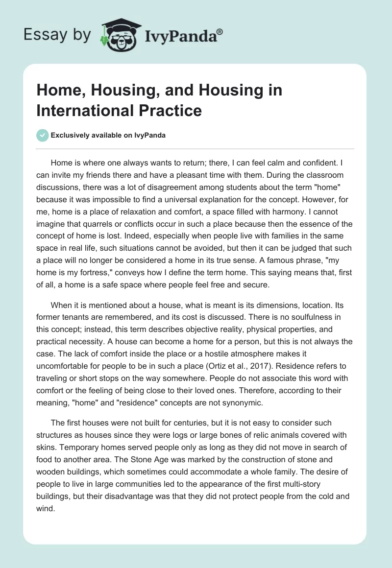 Home, Housing, and Housing in International Practice. Page 1