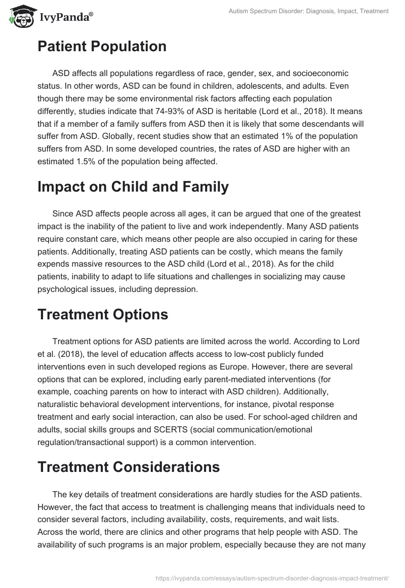 Autism Spectrum Disorder: Diagnosis, Impact, Treatment. Page 2