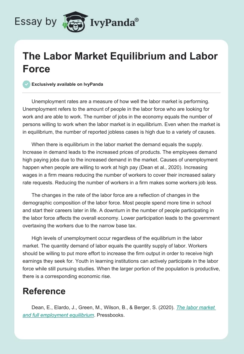 The Labor Market Equilibrium and Labor Force. Page 1