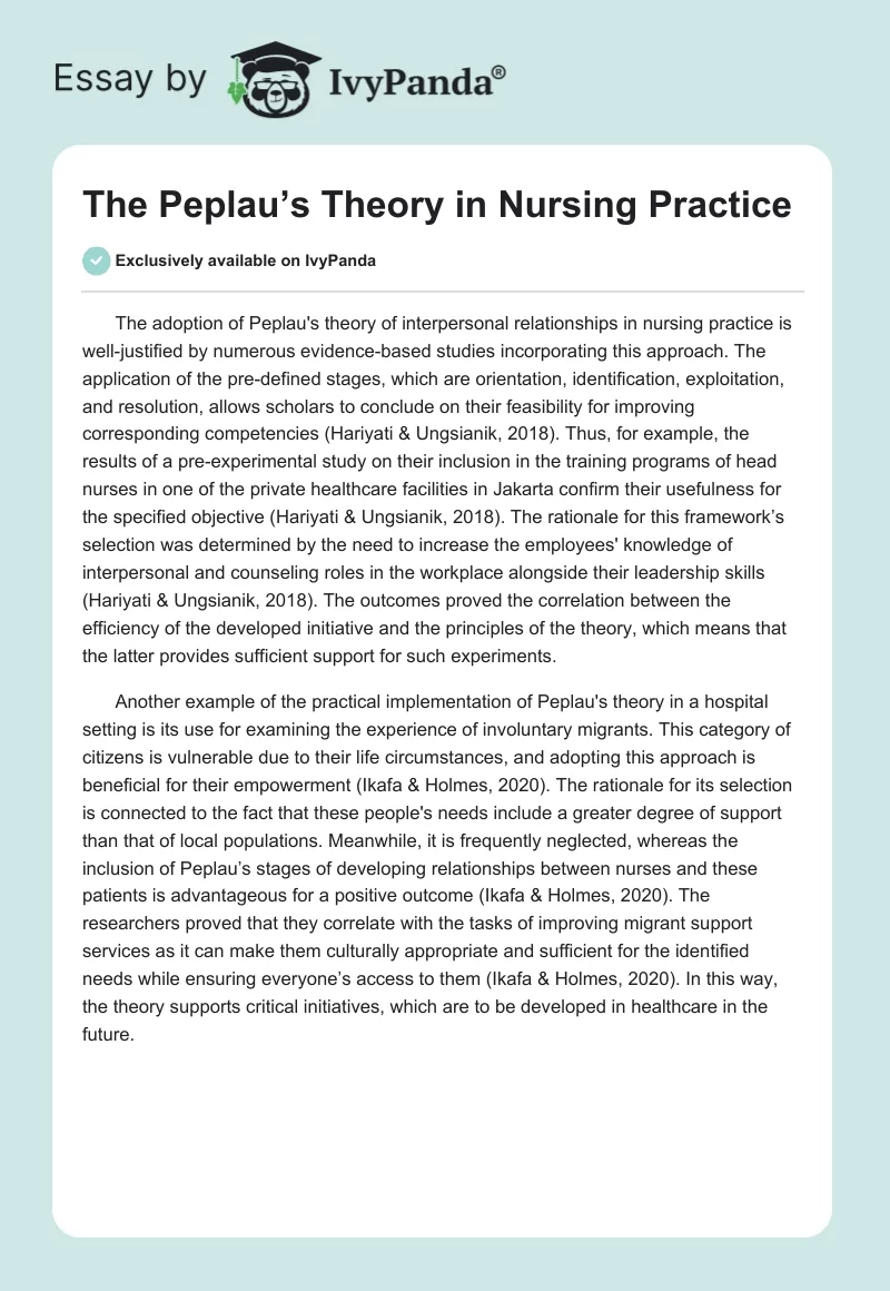 The Peplau’s Theory in Nursing Practice. Page 1