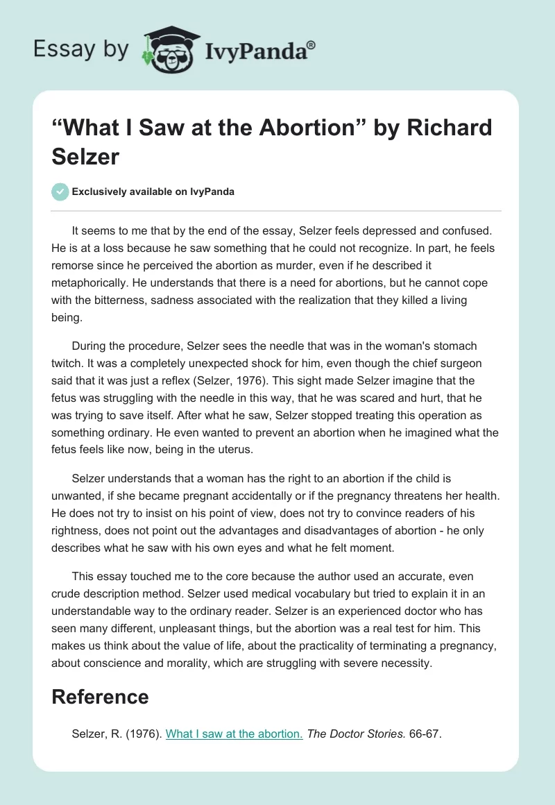 “What I Saw at the Abortion” by Richard Selzer. Page 1