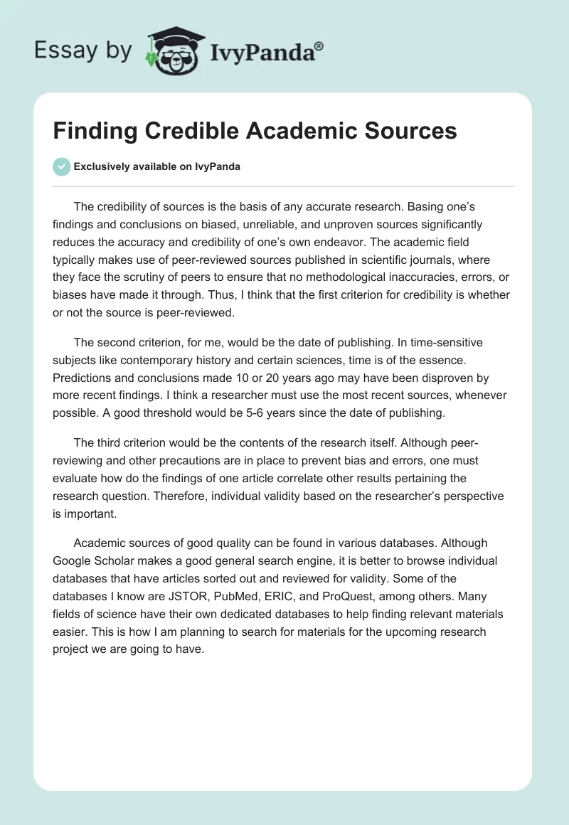 Finding Credible Academic Sources. Page 1