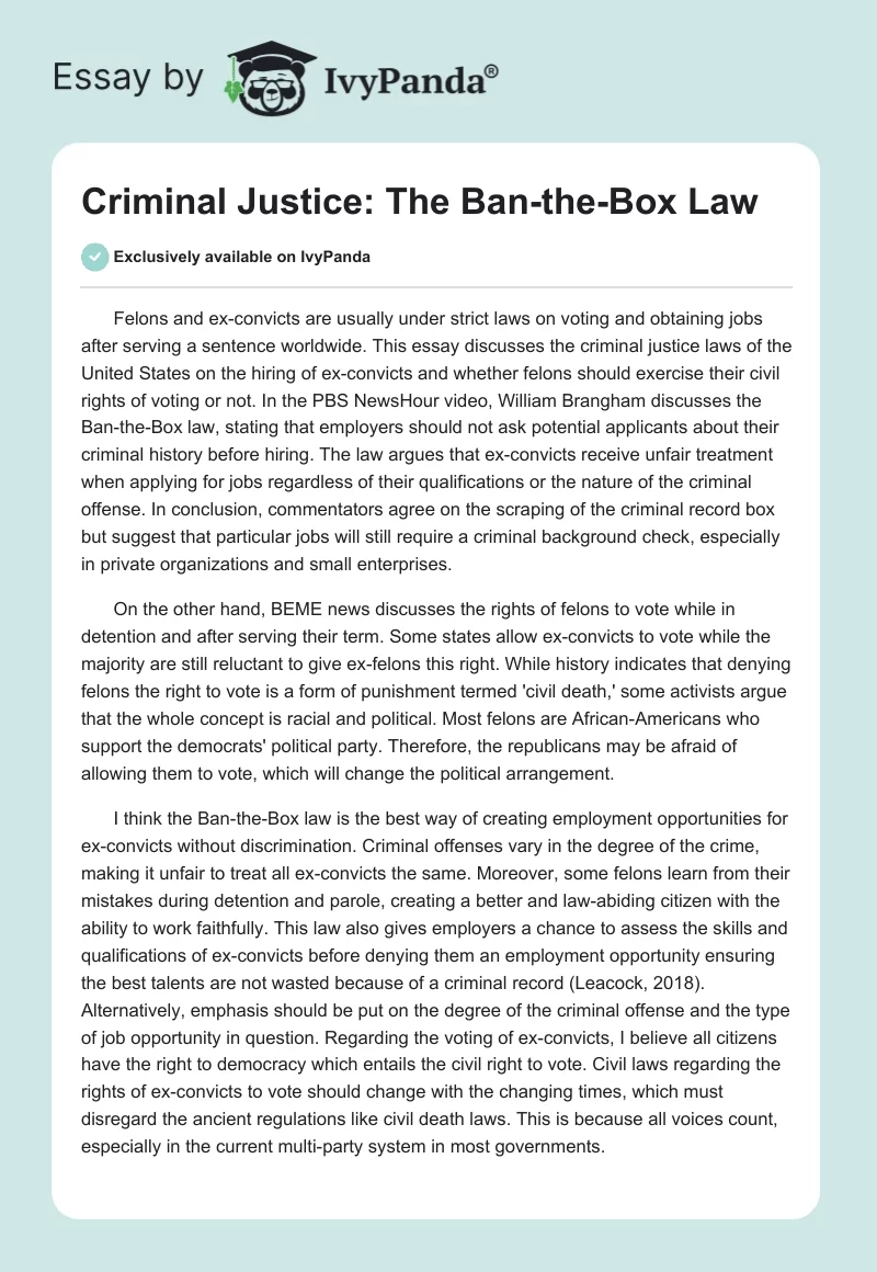 Criminal Justice: The Ban-the-Box Law. Page 1