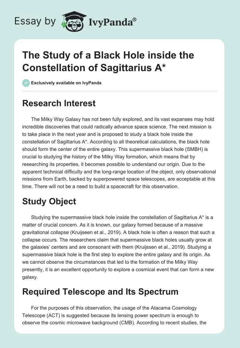 The Study of a Black Hole inside the Constellation of Sagittarius A*. Page 1
