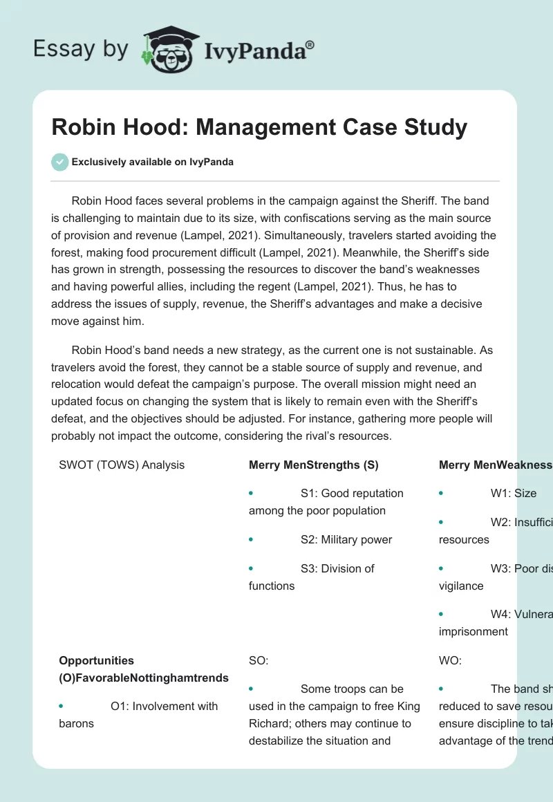 Robin Hood: Management Case Study. Page 1