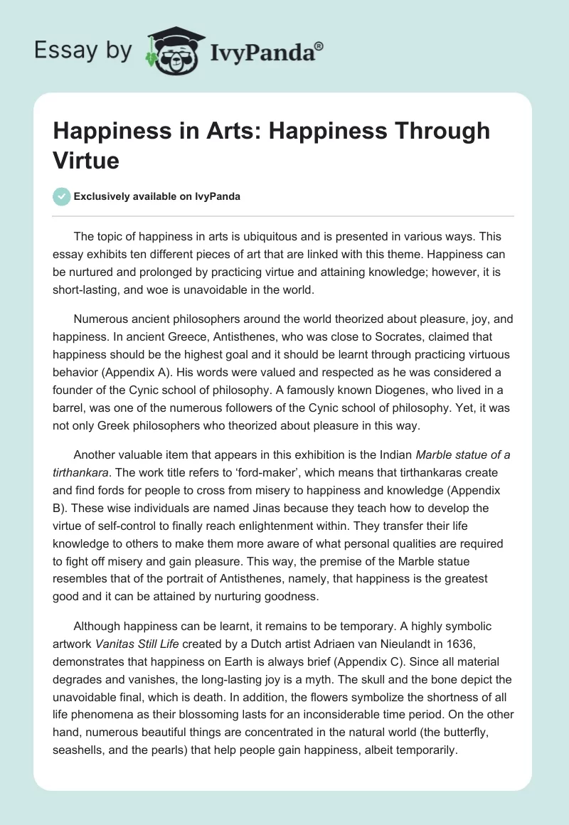 Happiness in Arts: Happiness Through Virtue. Page 1