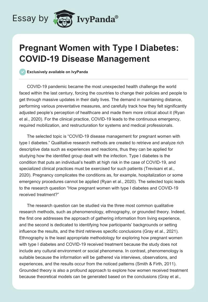 Pregnant Women With Type I Diabetes: COVID-19 Disease Management. Page 1