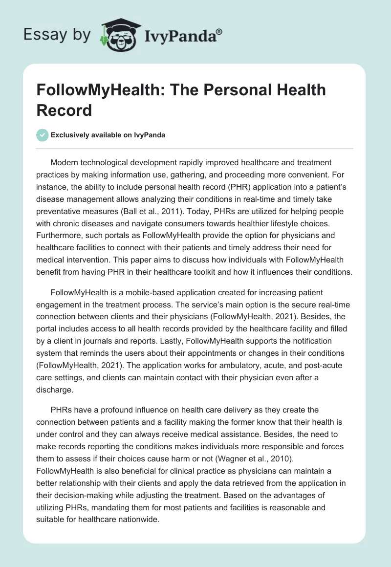 FollowMyHealth: The Personal Health Record. Page 1