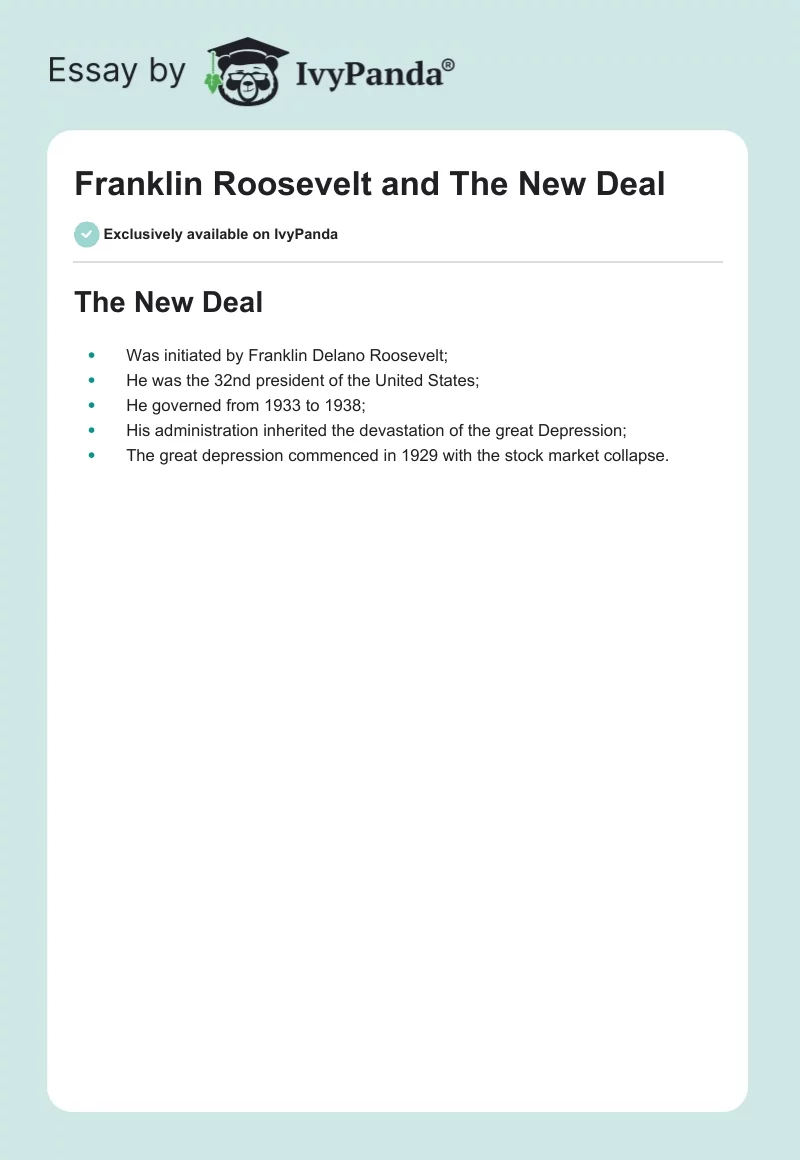 Franklin Roosevelt and The New Deal. Page 1
