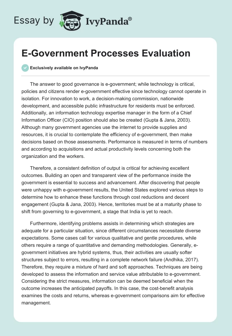 E-Government Processes Evaluation. Page 1