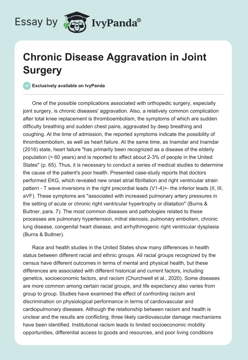 Chronic Disease Aggravation in Joint Surgery. Page 1