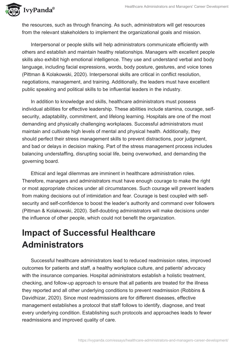 Healthcare Administrators and Managers' Career Development. Page 3