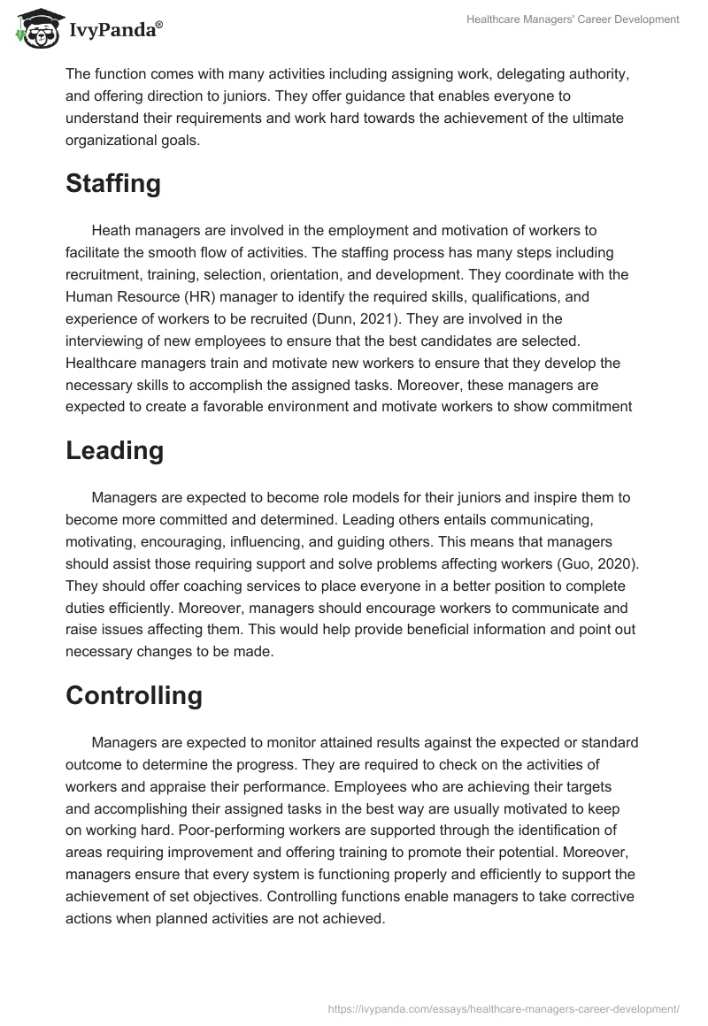 Healthcare Managers' Career Development. Page 2