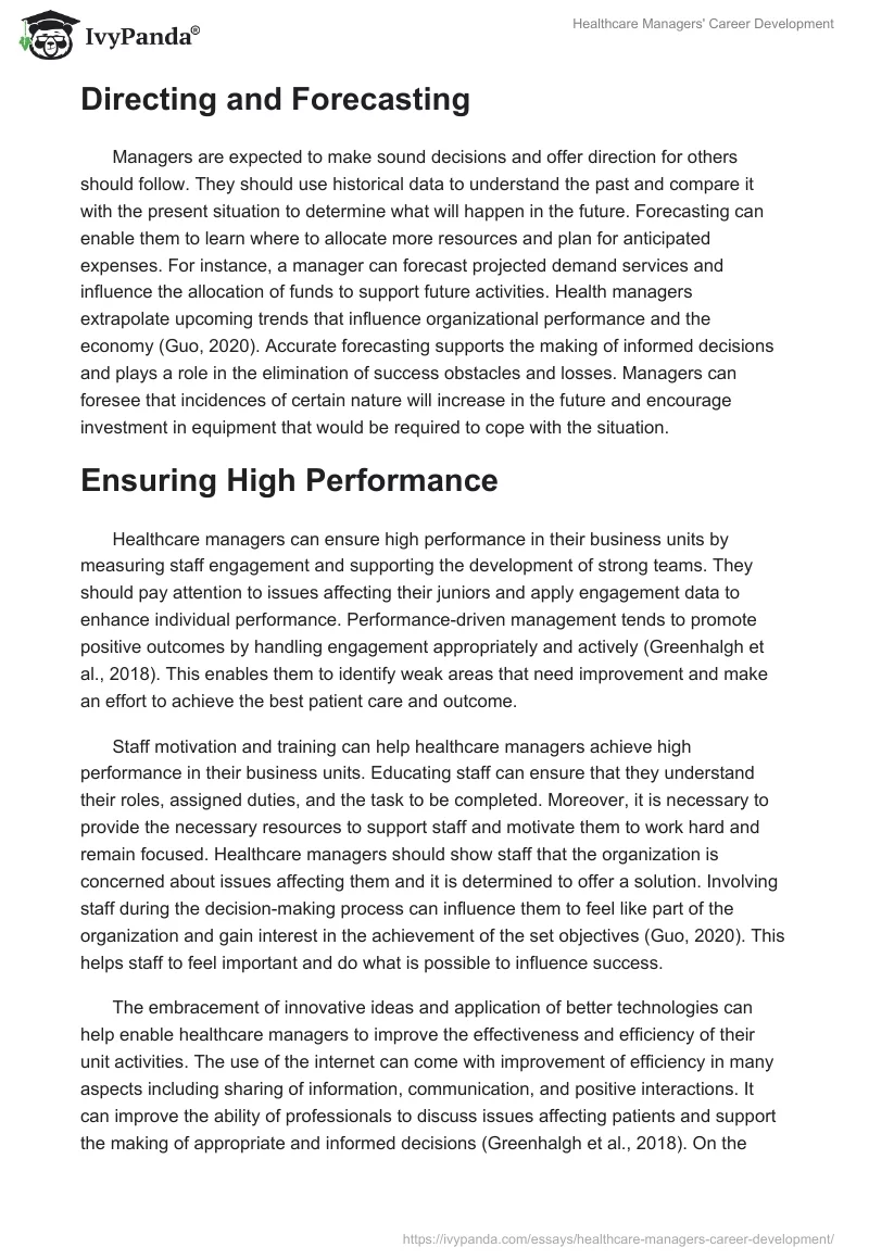 Healthcare Managers' Career Development. Page 3