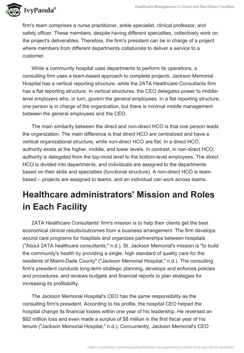 Healthcare Management in Direct and Non-Direct Facilities. Page 3