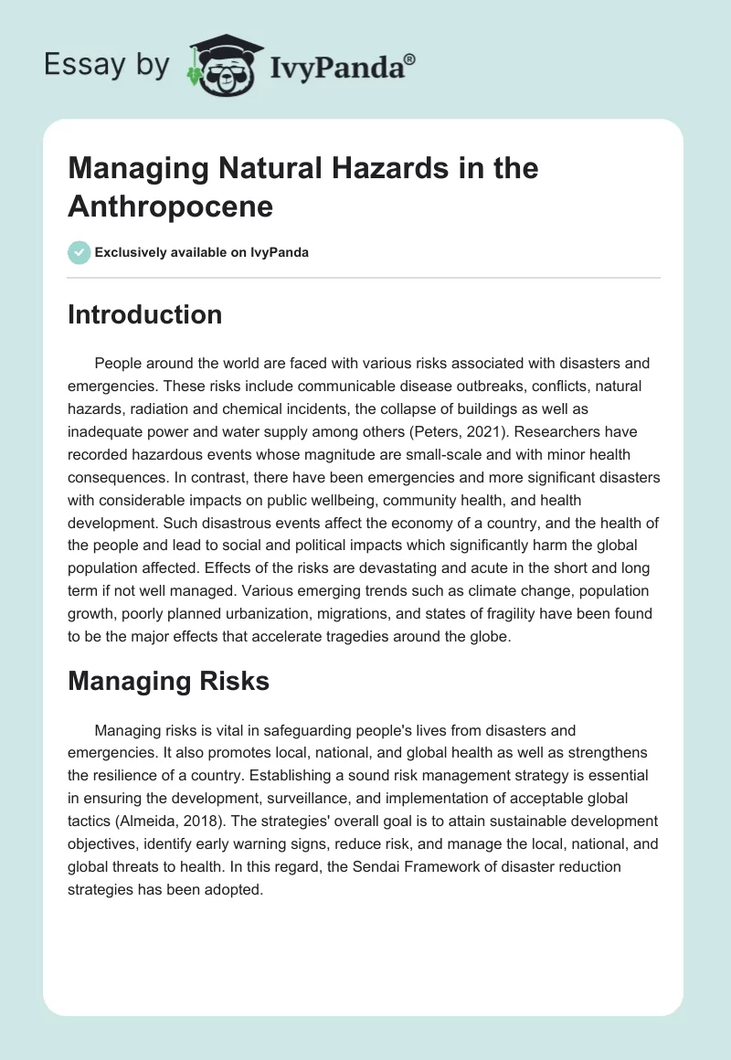 Managing Natural Hazards in the Anthropocene. Page 1