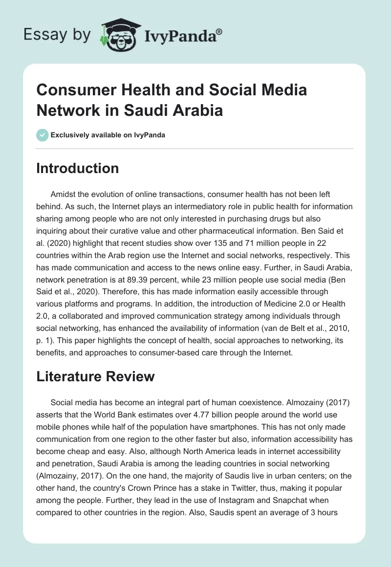 Consumer Health and Social Media Network in Saudi Arabia. Page 1