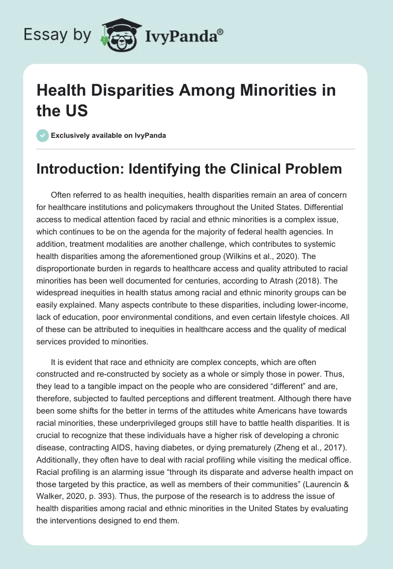 Health Disparities Among Minorities in the US. Page 1