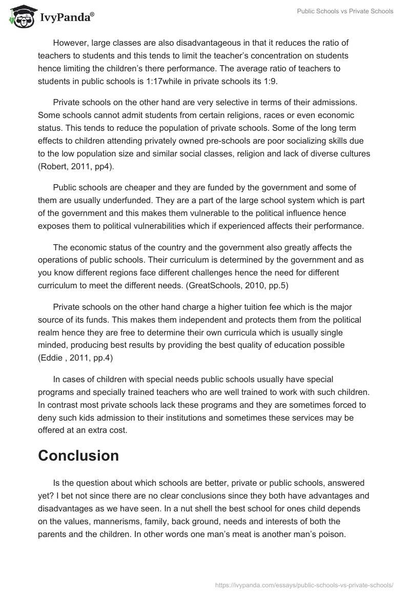 Essay on Public Schools vs Private Schools. Page 2