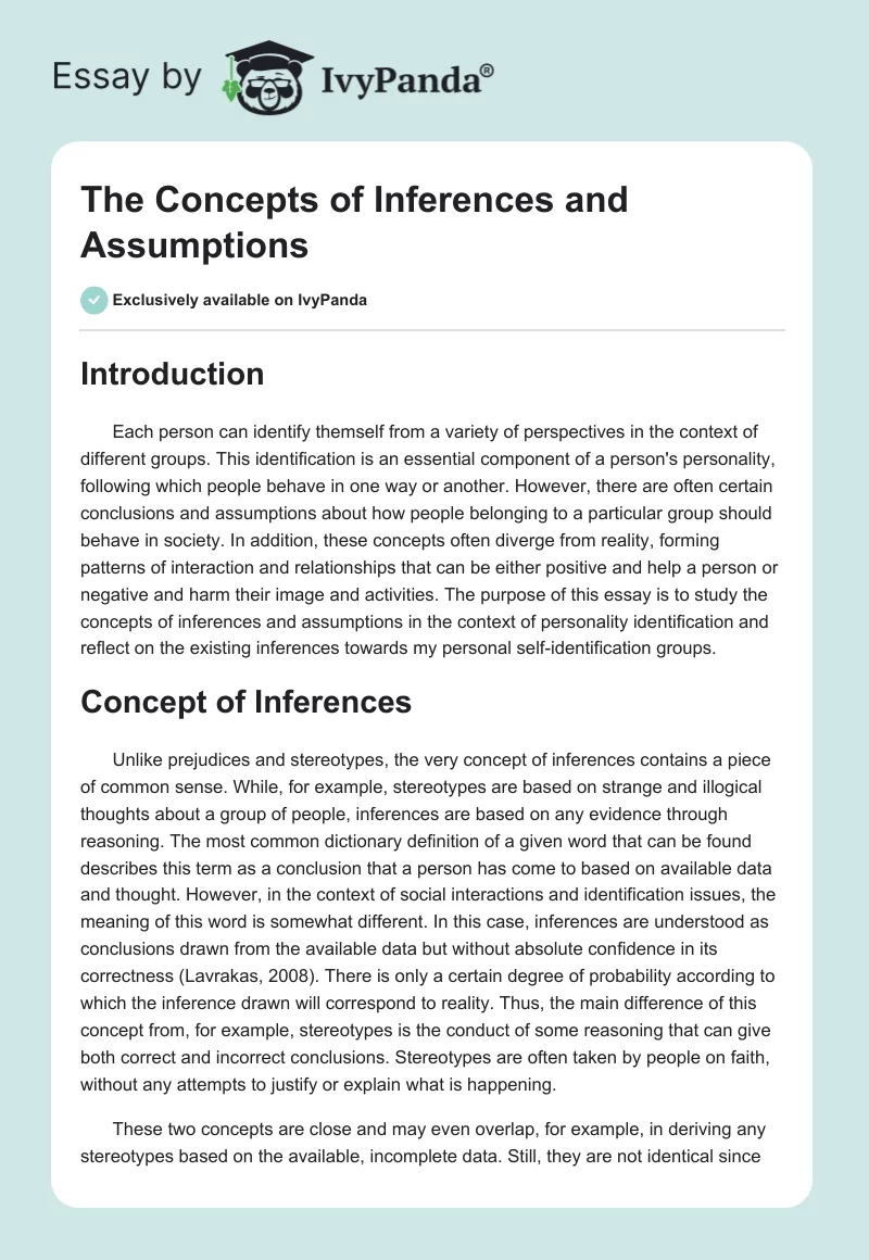 The Concepts of Inferences and Assumptions. Page 1