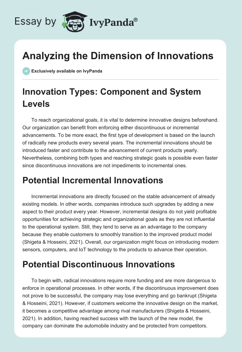 Analyzing the Dimension of Innovations. Page 1