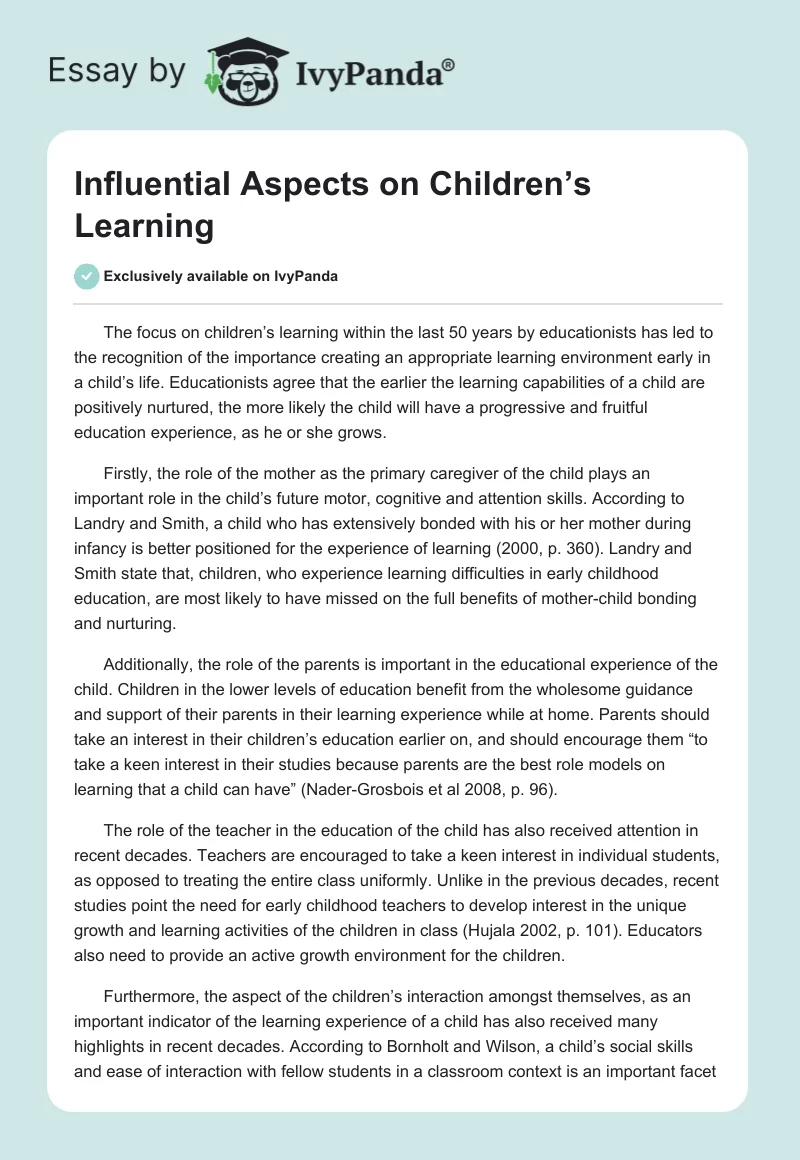 Influential Aspects on Children’s Learning. Page 1