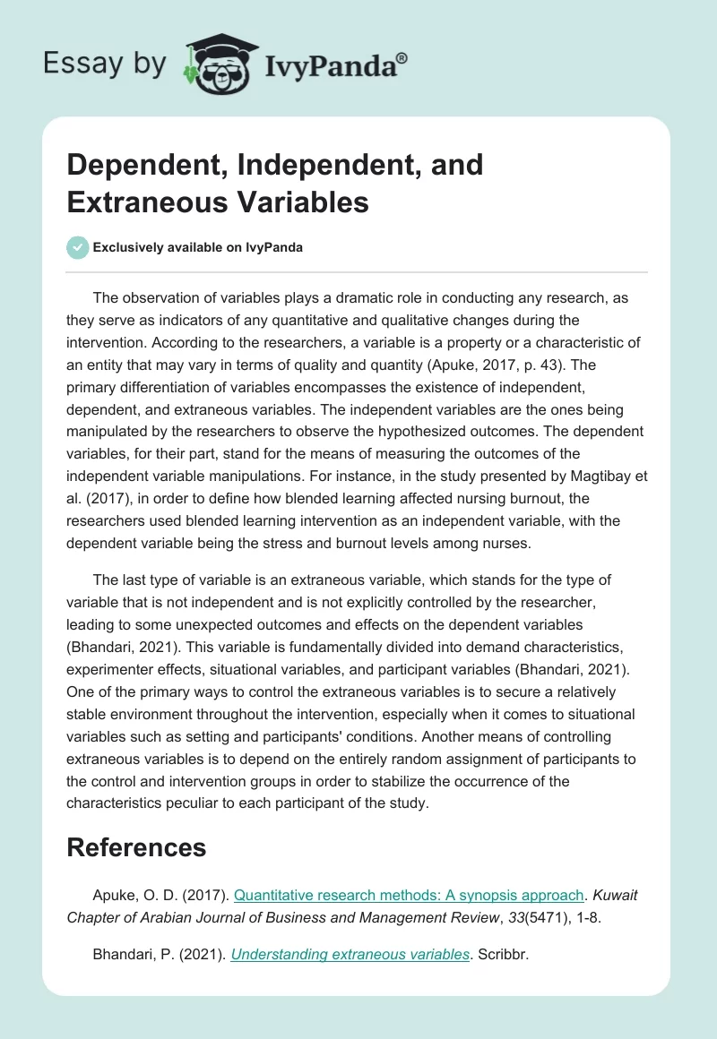Dependent, Independent, and Extraneous Variables. Page 1