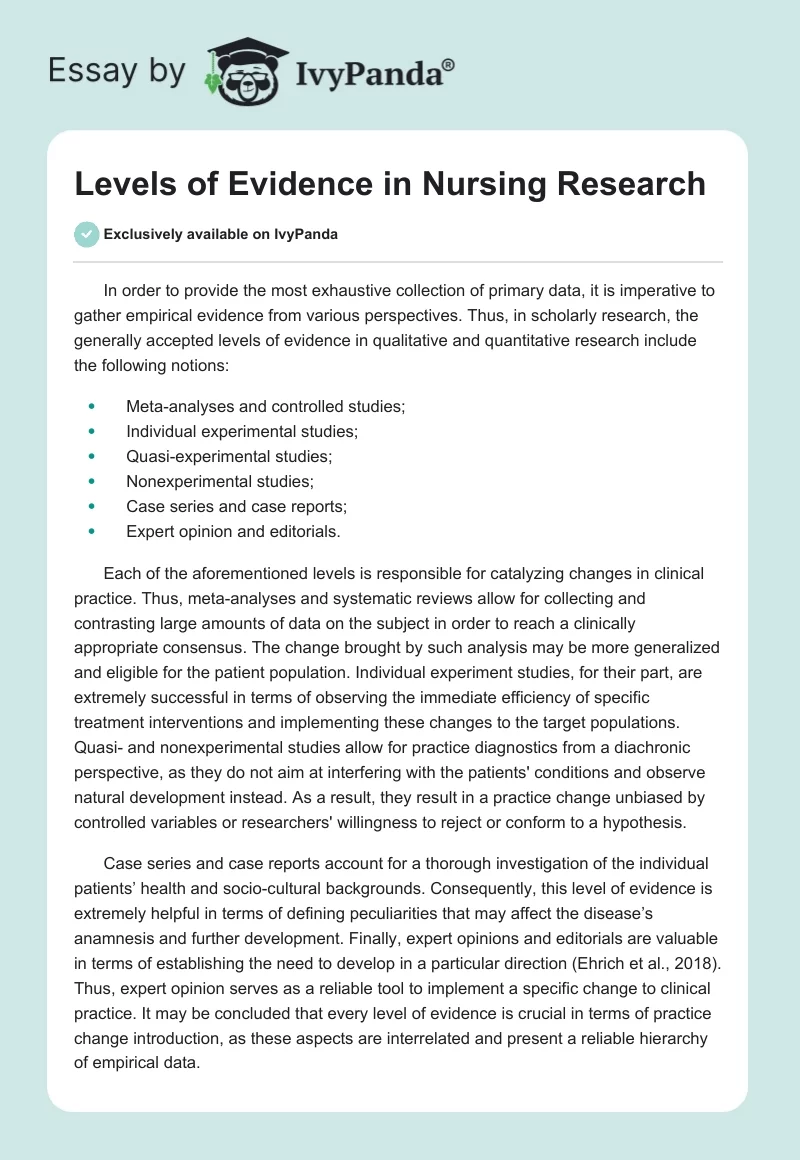 Levels of Evidence in Nursing Research. Page 1