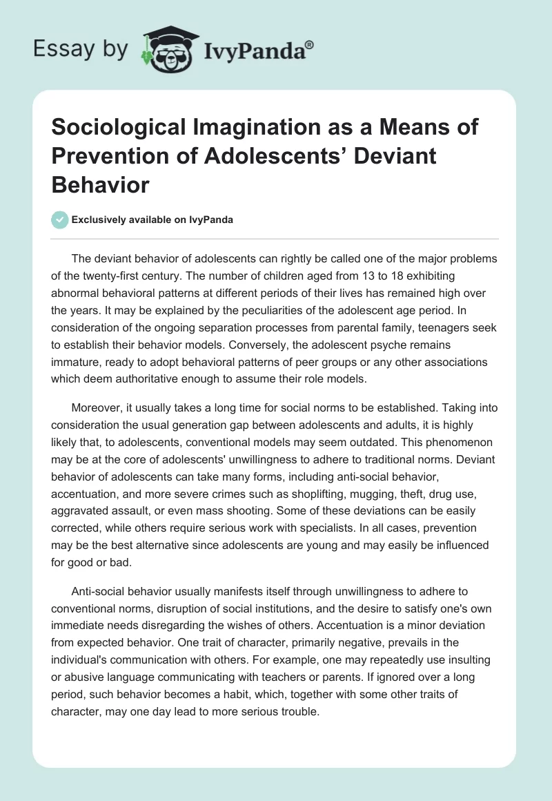 Sociological Imagination as a Means of Prevention of Adolescents’ Deviant Behavior. Page 1