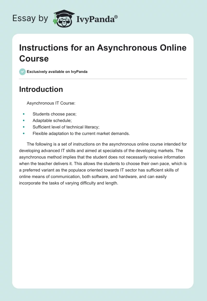 Instructions for an Asynchronous Online Course. Page 1