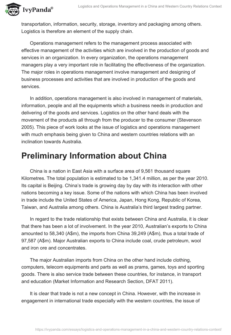 Logistics and Operations Management in a China and Western Country Relations Context. Page 2