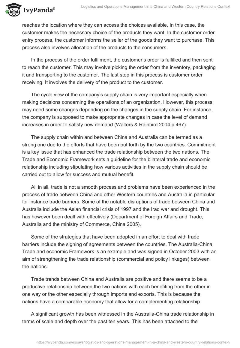 Logistics and Operations Management in a China and Western Country Relations Context. Page 4