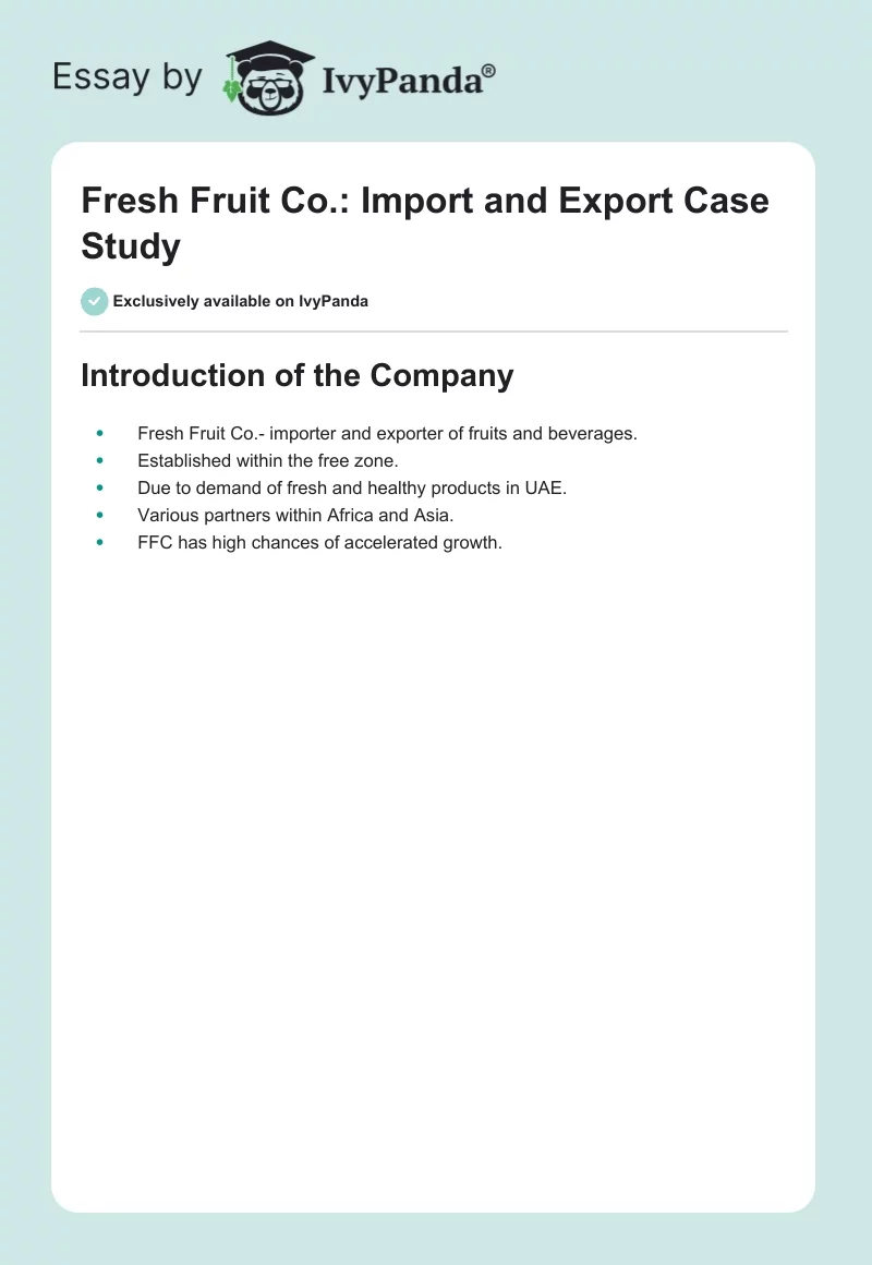 Fresh Fruit Co.: Import and Export Case Study. Page 1