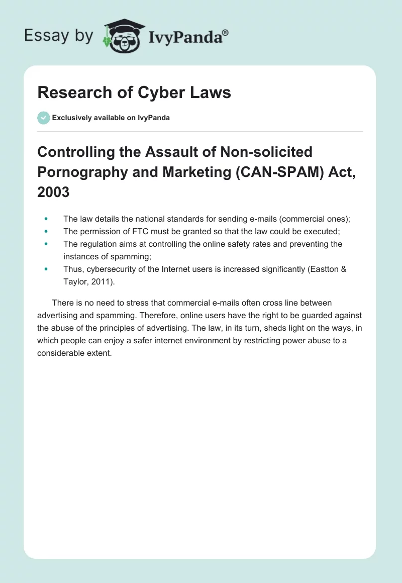 Research of Cyber Laws. Page 1