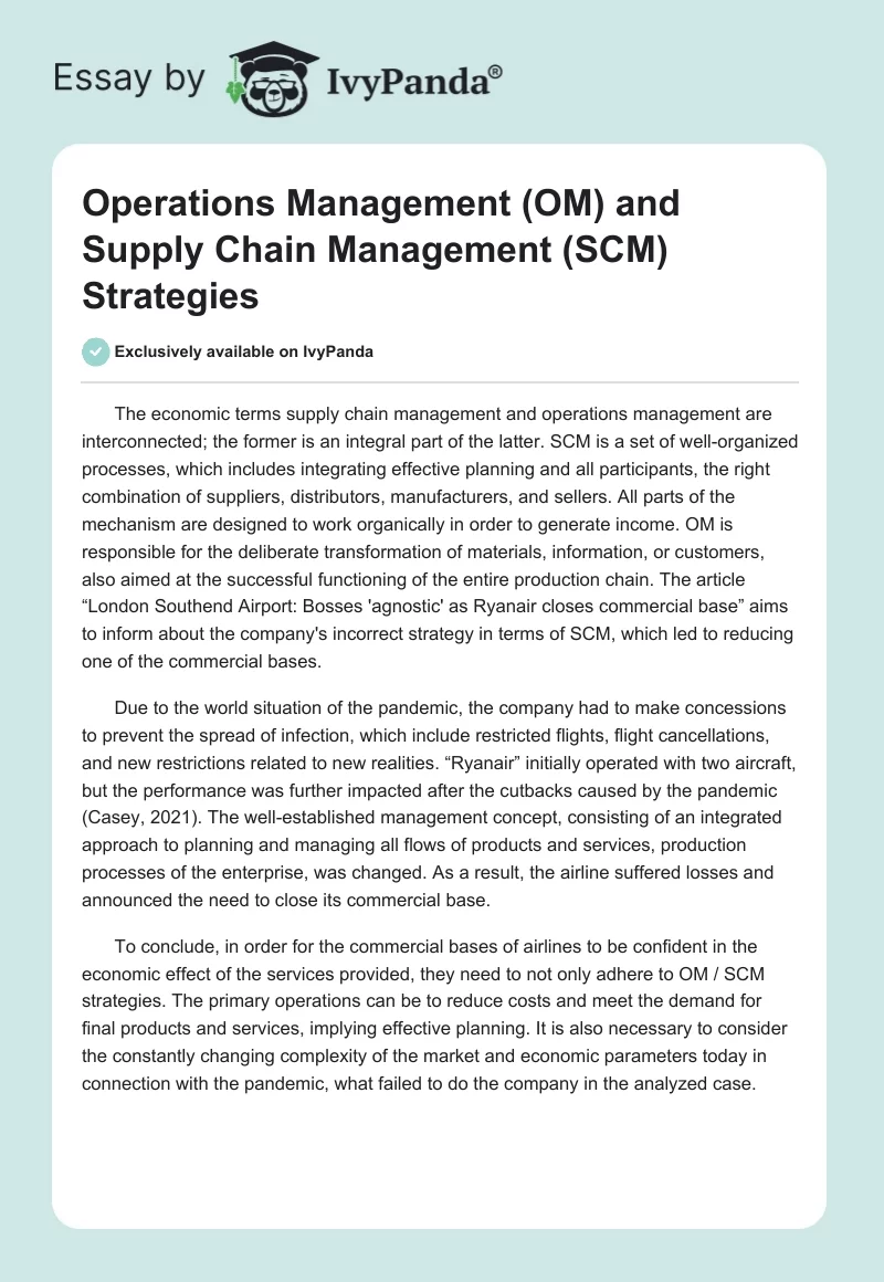 Operations Management (OM) and Supply Chain Management (SCM) Strategies. Page 1