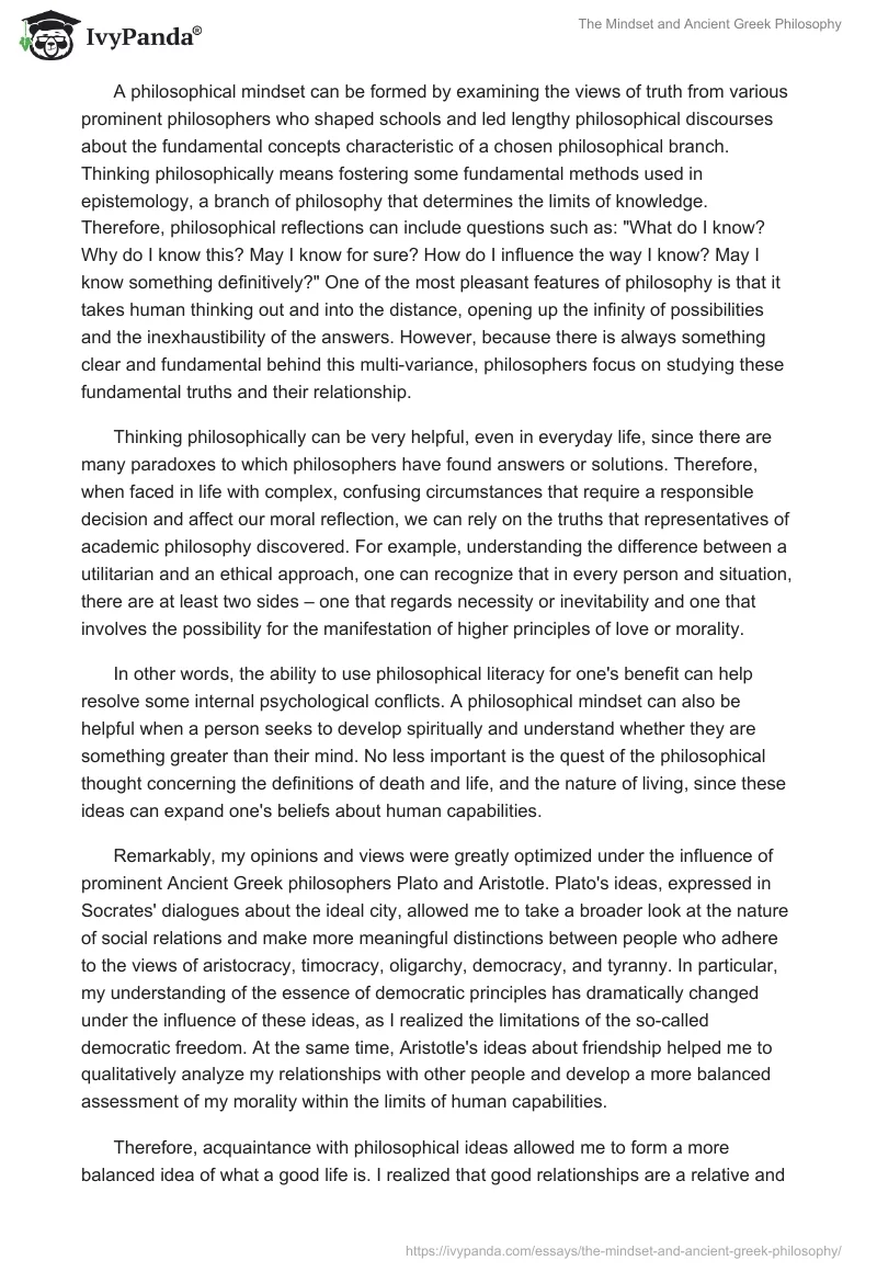 The Mindset and Ancient Greek Philosophy. Page 2