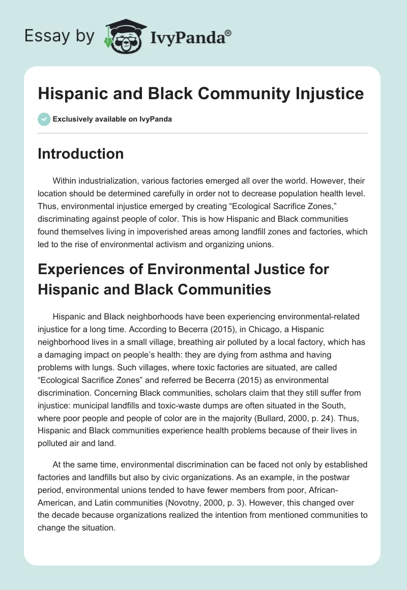 Hispanic and Black Community Injustice. Page 1