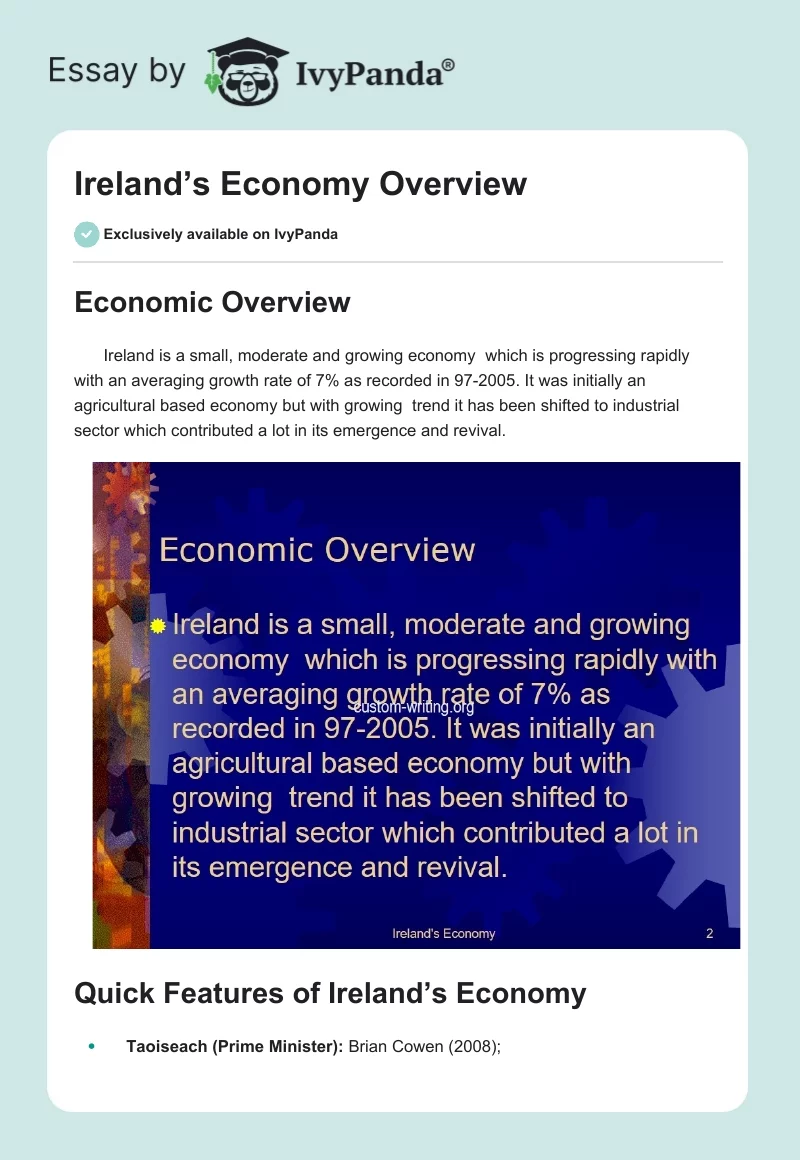Ireland’s Economy Overview. Page 1