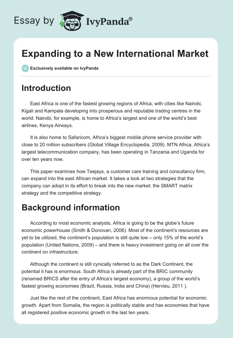 Expanding to a New International Market. Page 1
