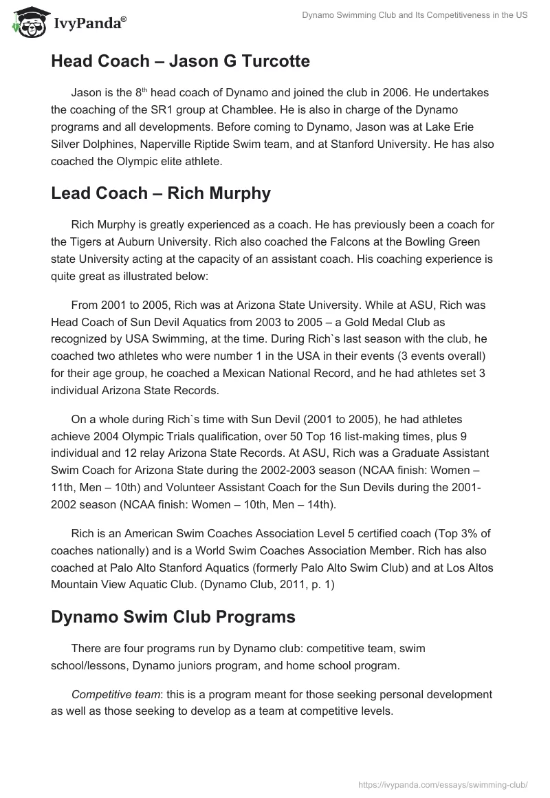 Dynamo Swimming Club and Its Competitiveness in the US. Page 4