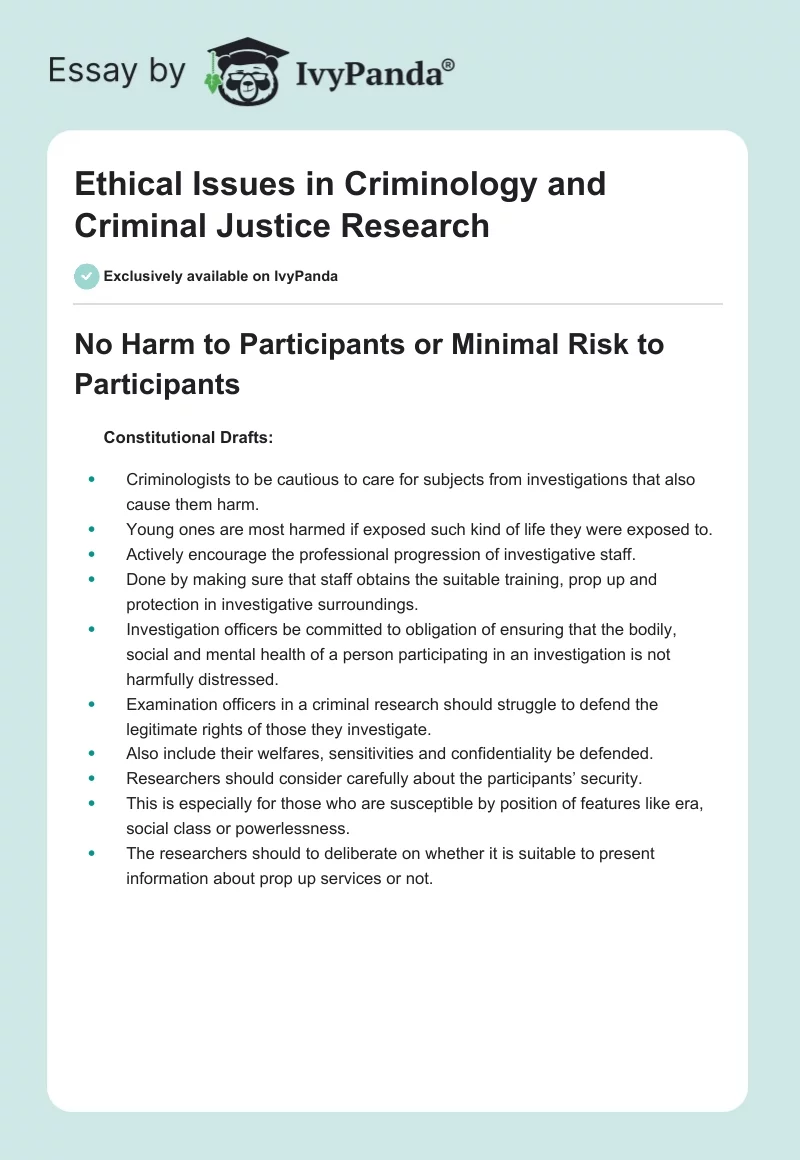 Ethical Issues in Criminology and Criminal Justice Research. Page 1
