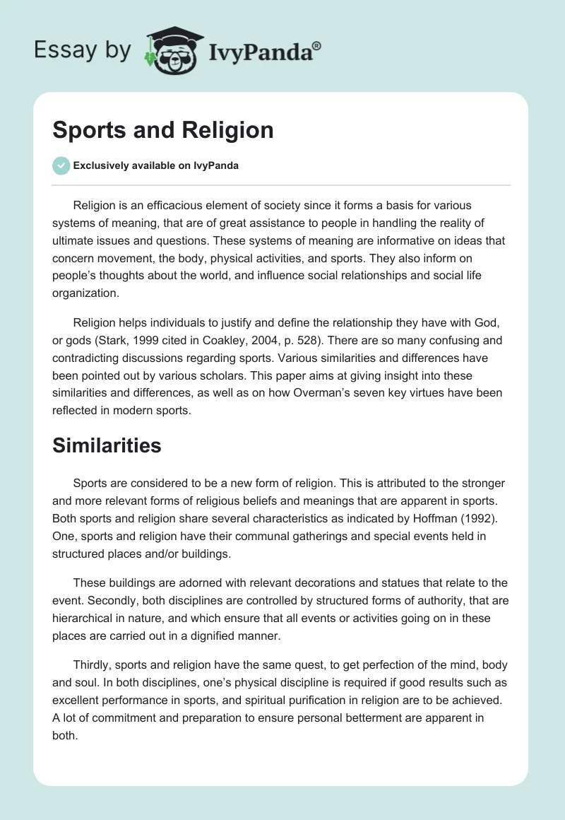 Sports and Religion. Page 1