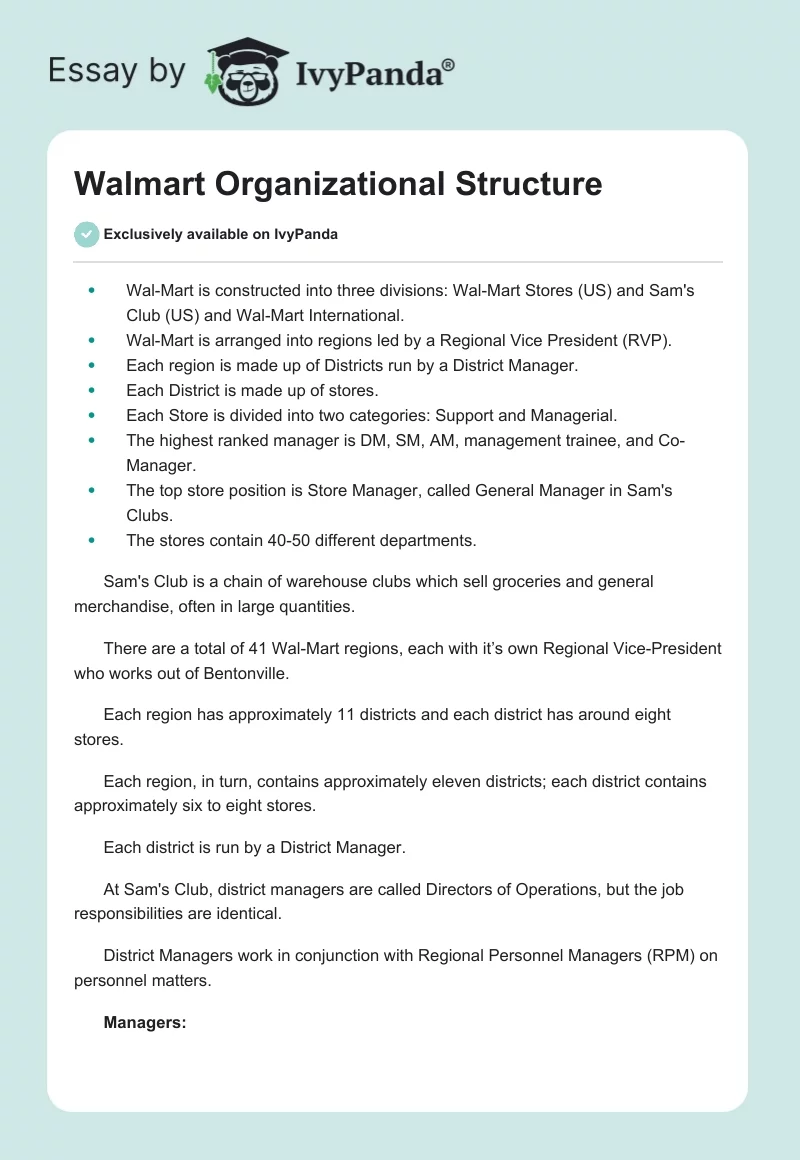 Walmart Organizational Structure. Page 1