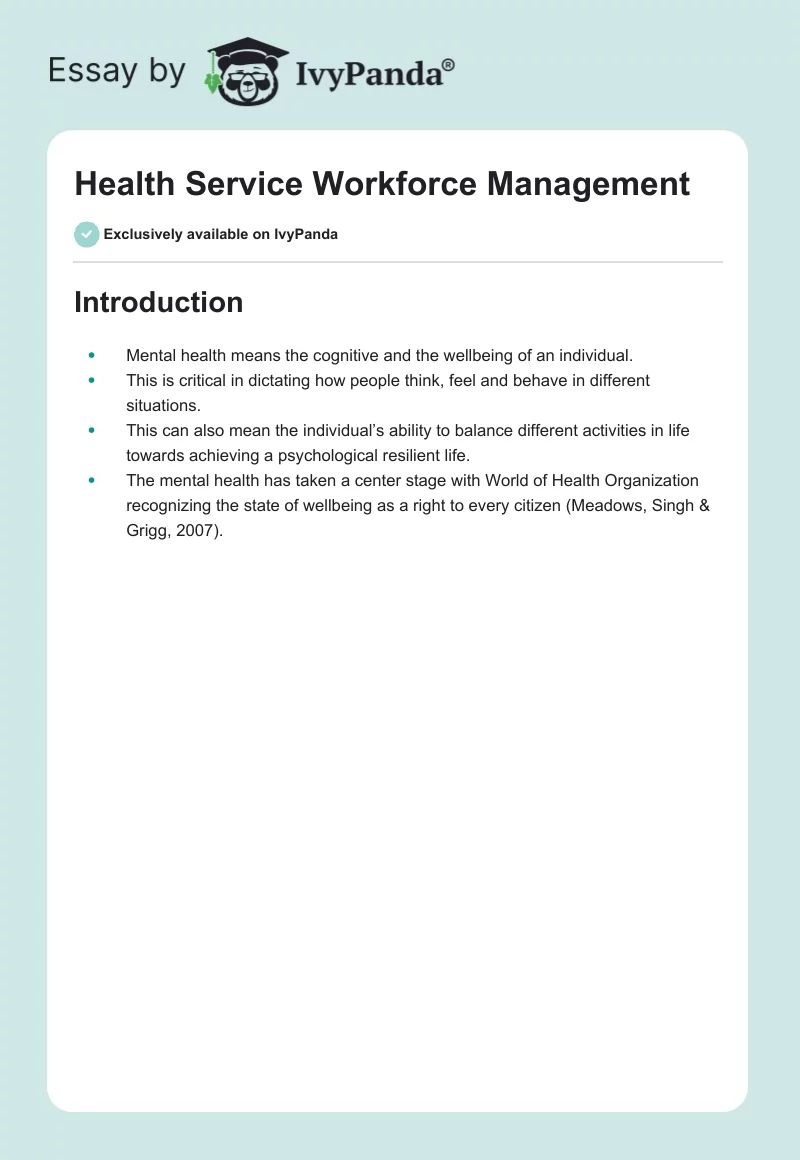 Health Service Workforce Management. Page 1