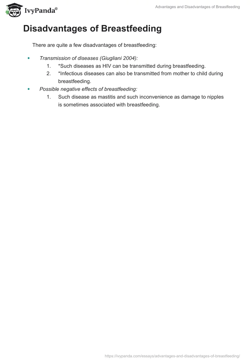 Advantages and Disadvantages of Breastfeeding. Page 4